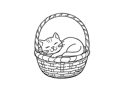 Kleurplaat kat in mandje 2