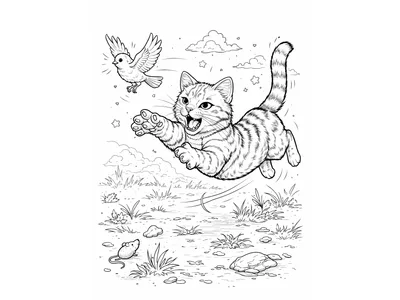 Kleurplaat kat op jacht