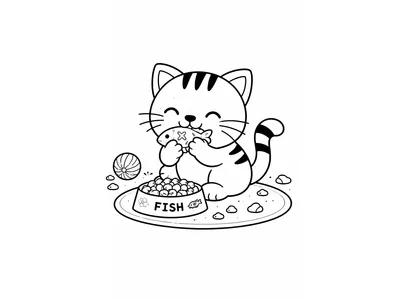 Kleurplaat etende kat