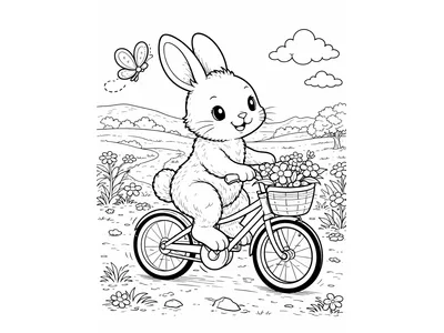 Kleurplaat konijn op fiets