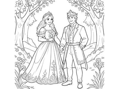 Kleurplaat prins en prinses