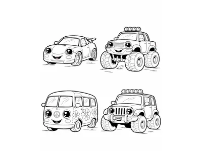 Kleurplaat vrolijke autos