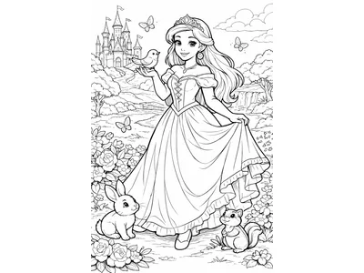 Kleurplaat prinses met vogel