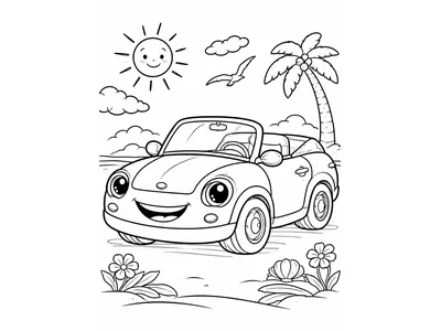 Kleurplaat vrolijke cabrio