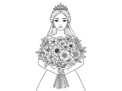 Kleurplaat prinses met bloemen