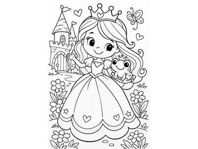 Kleurplaat prinses met kikker