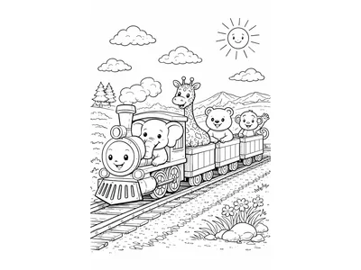 Kleurplaat trein met dieren