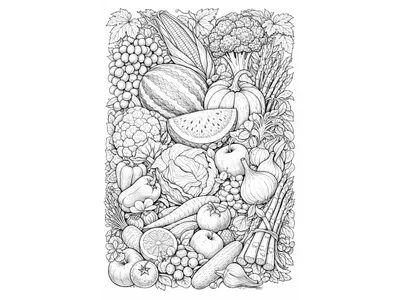 Kleurplaat volwassenen groente en fruit