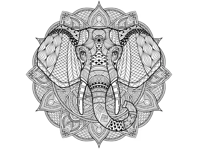 Kleurplaat mandala olifant