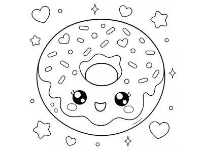 Kawaii kleurplaat donut