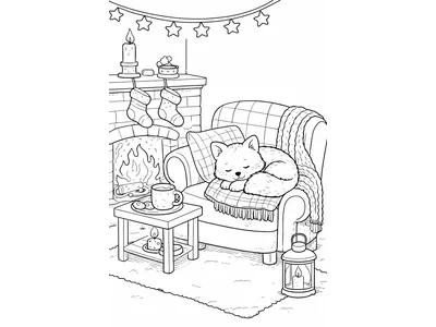 Cozy kat bij haardvuur