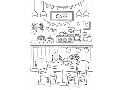 Kawaii kleurplaat cafe