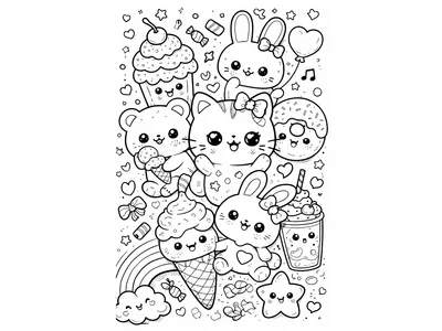 Kawaii cozy kleurplaat