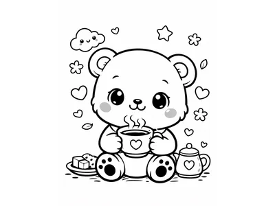 Cozy kawaii kleurplaat beertje