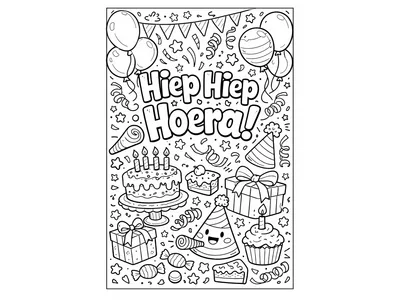 Kleurplaat verjaardag hiep hiep hoera