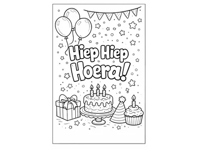 Kleurplaat verjaardag hiep hiep hoera 2
