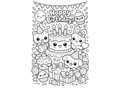 Kleurplaat verjaardag kawaii