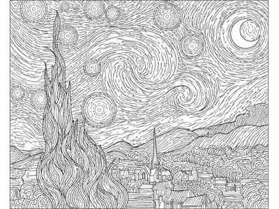 Kleurplaat The Starry Night