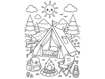 Kleurplaat zomer kamperen tent