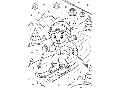 Kleurplaat winter skiën