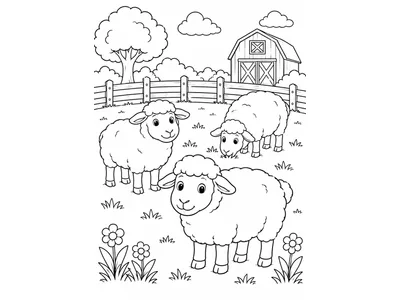 Kleurplaat schapen in de wei