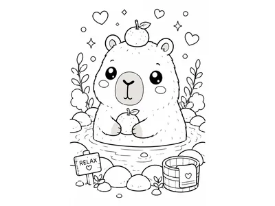 Kawaii kleurplaat capybara