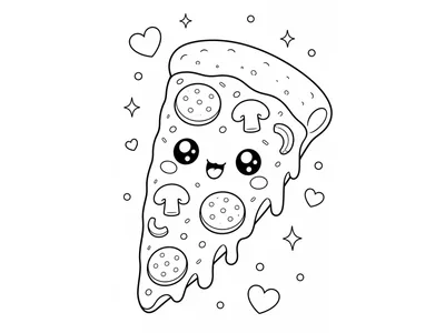 Kawaii kleurplaat pizza