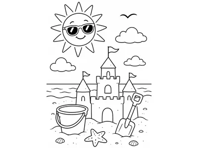 Kleurplaat zomer zandkasteel