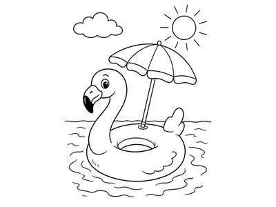 Kleurplaat flamingo zwembad