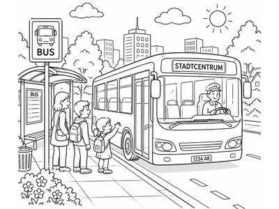 Kleurplaat bus bij bushalte