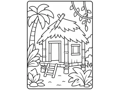 Kleurplaat jungle hutje