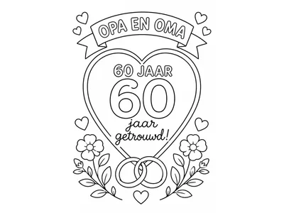 Kleurplaat opa en oma 60 jaar getrouwd