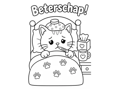 Kleurplaat beterschap kat