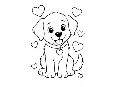 Kleurplaat hond met hartjes