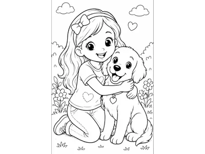 Kleurplaat meisje met hond