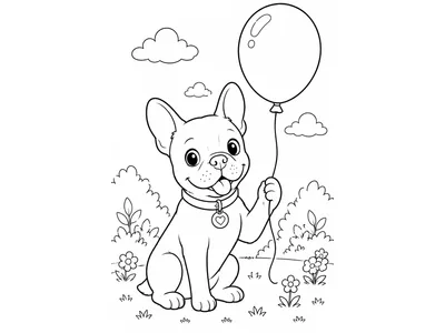 Kleurplaat hond met ballon